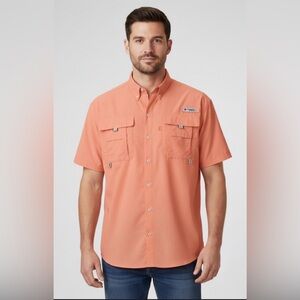 Columbia Sportswear PFG Bahama ll Orange Button Down Shirt Shirt Size Large